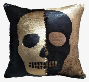 Black And Gold Skull Magic Sequins Throw Pillow Cushion - Pillow