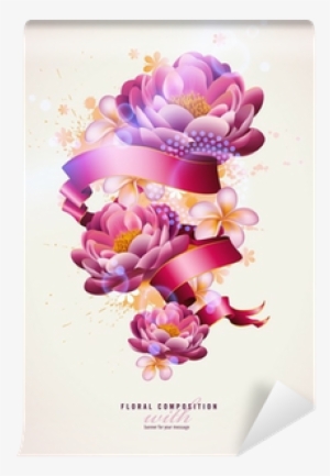 Colorful Floral Composition With Watercolor Splats - Vector Graphics