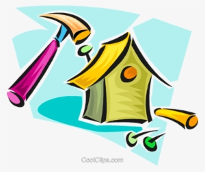 Building A Birdhouse Royalty Free Vector Clip Art Illustration - Building A Birdhouse Clipart