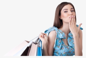 Pretty Woman With Shopping Bags Covers Mouth With Hand - Shopping