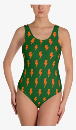Orange Lightning Bolts On Green One-piece - Blondes Do It Better Swimsuit