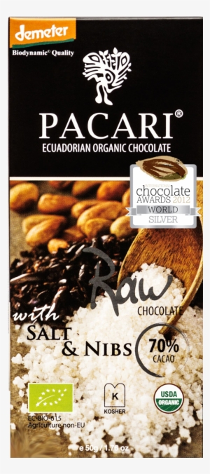 Pacari Raw Chocolate With Salt & Nibs 50g - Pacari Premium Raw Organic Dark Chocolate Bar