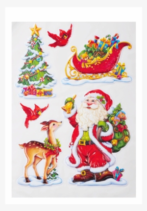 3d Sticker Set, Santa With Reindeer And Christmas Tree - Zestaw Naklejek 3d
