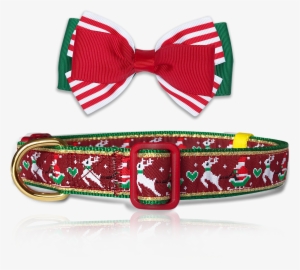 Reindeer & Santa Sled Holiday Dog Collar With Bowtie - Dog
