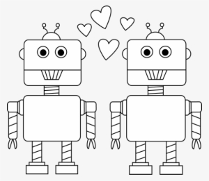 Robot - Two Robots Clipart Black And White