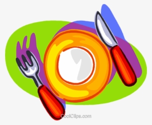 Nice Place Setting Royalty Free Vector Clip Art Illustration - Fork And Knife Plate Clipart
