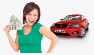 Lady Holding Cash In Hand In Front Of A Car