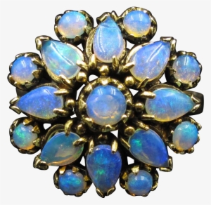 Starburst Blue Opal Cluster Estate Ring In 14k Gold - Jewellery