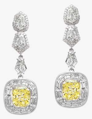 10ct Fancy Yellow Diamonds Surrounded By Baguette Diamonds - Earring