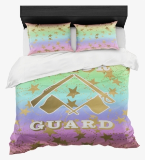 Color Guard Pastel Rainbow 2 And Gold Stars Duvet Bed - Duvet Cover