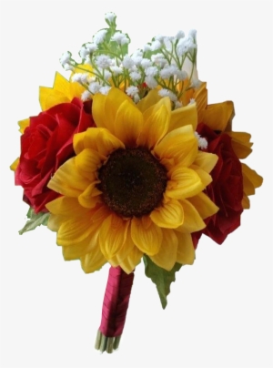 Report Abuse - Sunflower And Red Roses Bouquet
