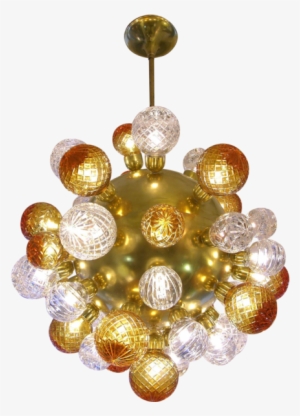 Italian Sputnik Brass Chandelier With Crystal And Gold