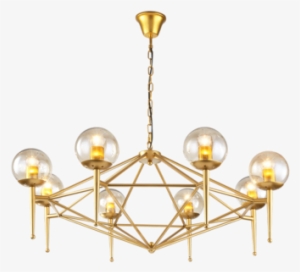 Gold Art Deco 6/8 Light Transparent Glass Bead Chandelier - Chandelier