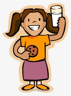Little Girl With Milk And Cookie Royalty Free Vector - Cartoon Girl Drinking Milk