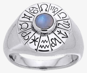 White Bronze Zodiac Wheel Gemstone Ring - "wheel Of The Year Zodiac Ring"