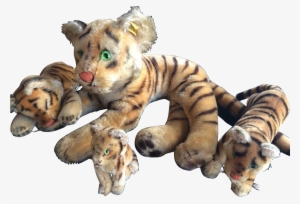 Vintage Auth Steiff Tiger Family, Large 24" & 3 Baby - Paw