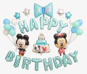 Happy Birthday Mickey & Minnie Mouse Ribbon & Cake - Happy Birthday Blue Minnie Mouse