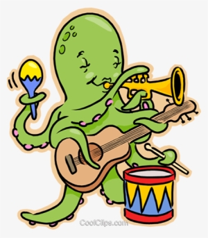 Octopus Playing Guitar, Drums, Trumpet Royalty Free