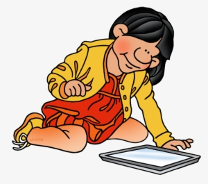 Tablet Clipart Girl - Playing On Tablet Clipart