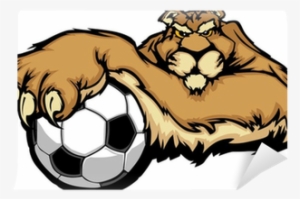 Cougar Mascot With Soccer Ball Vector Illustration - Vector Graphics