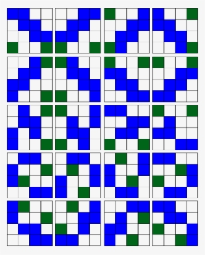16 squares with 6 blue and 2 green - blue