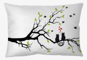 Cats In Love On Tree Branch, Vector Pillow Cover • - Love Bird On Tree Art