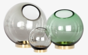 Round Glass Vase With Brass Stand - Vase