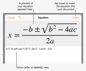 The Equation Editing Dialog, Showing The Quadratic - Insert Equation In Iphone