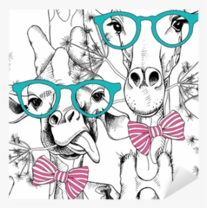 Seamless Pattern With Giraffes In The Glasses And With
