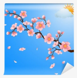 Blooming Cherry Blossom With Falling Petals