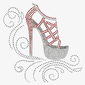 Red Strapped High Heel Shoe Over Swirls - Shoe