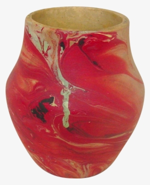 Nemadji Pottery, Vase, 4 Tall, Red And Sand Swirls - Earthenware