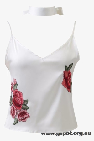 Satin Camisole Top With Choker Strap White