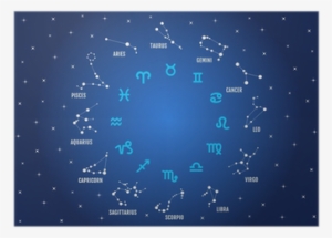 Zodiac Signs In Blue Sky, Vector Icon Set Poster • - Mapa Nieba Znaki Zodiaku