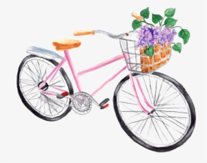 Watercolor Bike With Flowers - Watercolor Painting