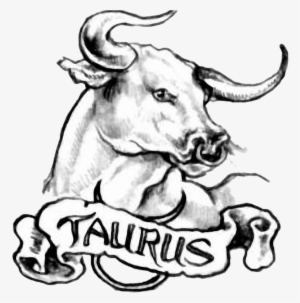 Black And Grey Taurus Head With Banner Tattoo Design - Taurus Tattoo