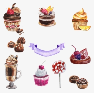 Png Library Download Cupcake Torte Dessert Painting - Watercolor Desserts