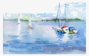 Watercolor Landscape Watercolor Painting Boat Illustration - Boat On A Lake Watercolors