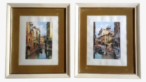 Sari, Watercolor Paintings Venetian Gondola In Canal - Picture Frame