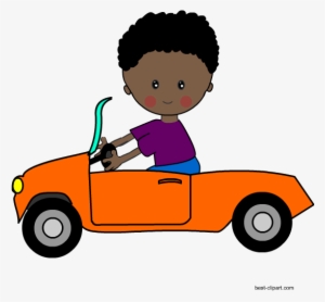 Boy Driving An Orange Car Free Png Clip Art - Orange Car Clipart