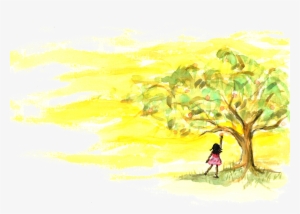 Illustration Of A Young Black Girl Picking A Peach - Illustration