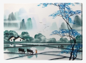 chinese landscape watercolor painting canvas print - chinese landscape watercolor
