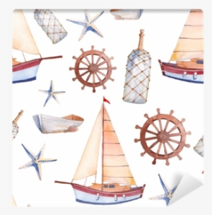 Watercolor Marine Seamless Pattern - Boat