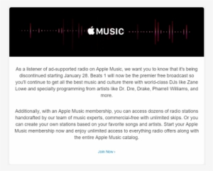 Ad-supported Apple Music Goodbye Letter - Advertising
