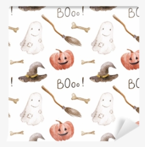 Watercolor Halloween Pattern On The White Background - Watercolor Halloween Background