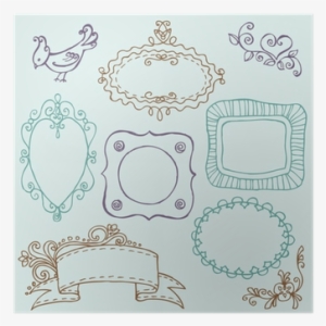 Sweet Doodle Frames With Birds And Flower Elements - Vector Graphics