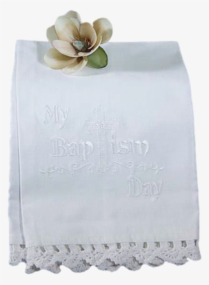 Baptism Towel Embroidered White Cotton With Cluny Lace - Little Things Mean A Lot My Baptism Day Towel