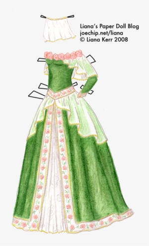Halloween Costume 5 Green Princess Gown With Pink Rose - Dress