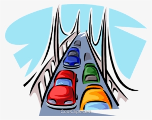 Automobiles On A Bridge Royalty Free Vector Clip Art - Cars Driving Over A Bridge