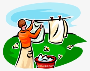 Woman Hanging Laundry - Hanging The Clothes Clipart